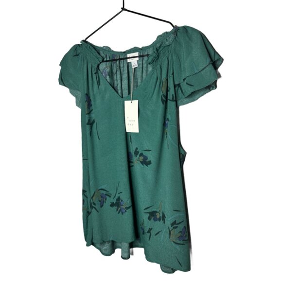 NWT a new day Women's Sz L Teal Floral Cap Sleeve Blouse, Top - Picture 3 of 4